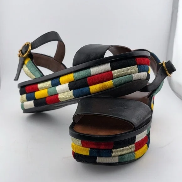 Tory Burch Leather Camilla Embroidered Platform Ankle Strap Sandals Size 5​​​​​ - Picture 6 of 16